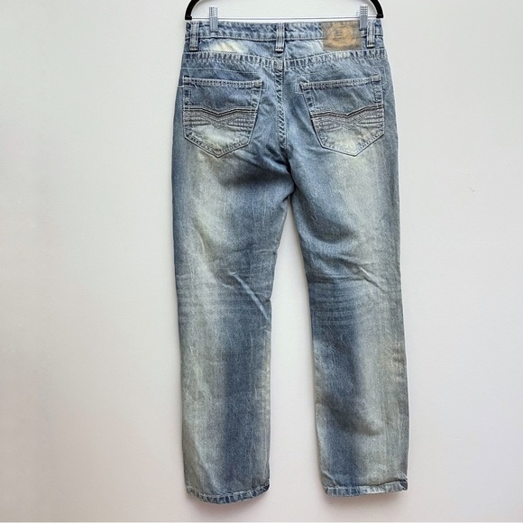 Vintage Machine Distressed Flag Patchwork Straight Leg Jeans Men’s 32 X 34 - Picture 13 of 16